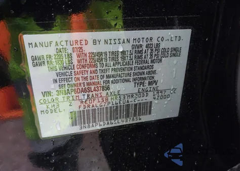 2025 Nissan Kicks Sr Fwd из США, поврежденный, VIN 3N8AP6DA6SL437856